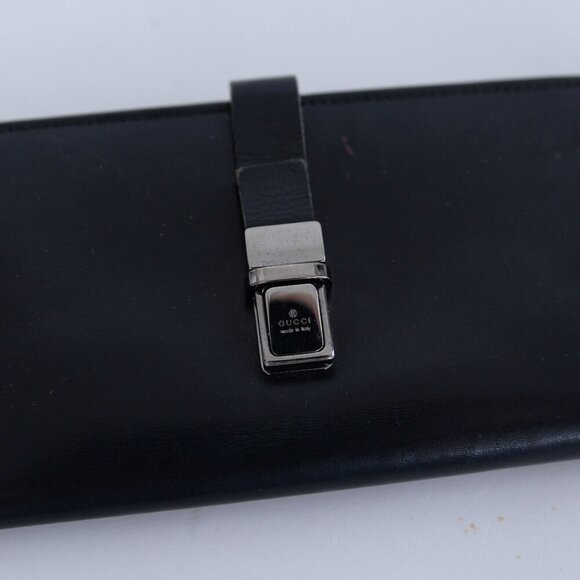 Vintage Gucci Black Leather Long Bifold Flap Silver-Tone Hardware Wallet - Picture 4 of 16